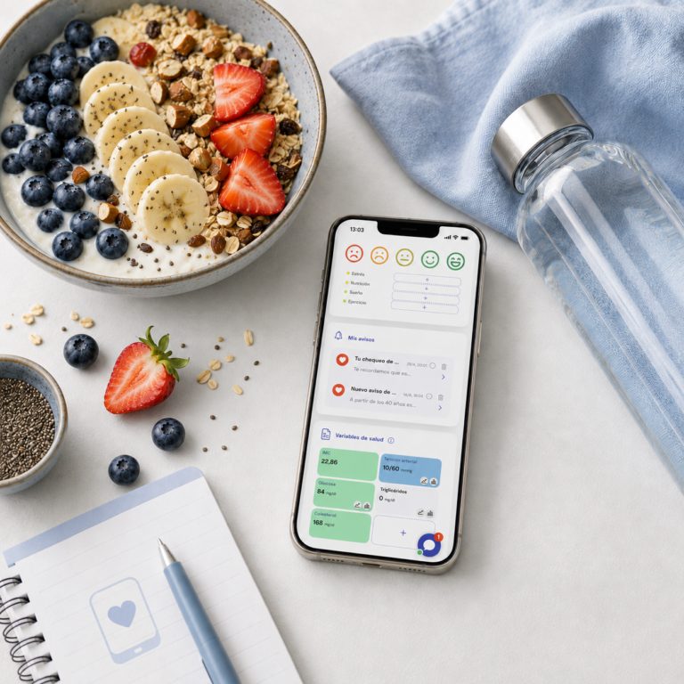 Plataforma digital de nutrición para empresas con métricas de salud laboral y bienestar integral accesibles desde el teléfono del trabajador.